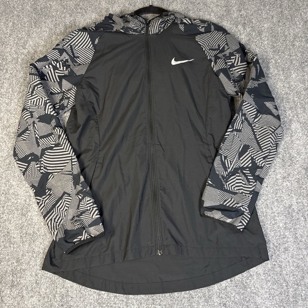 Nike Women's Running Flash Reflective Jacket Black Size Small Back Vented Hooded